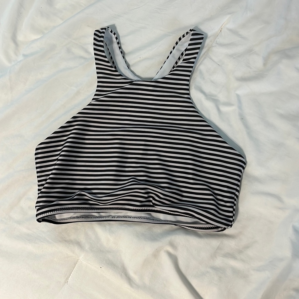 PINK black and white bikini top; size s